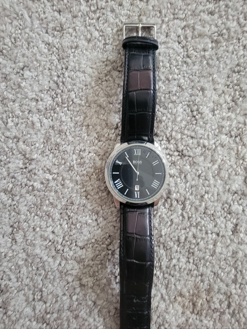 BOSS Men's Black Leather Strap Dress Watch